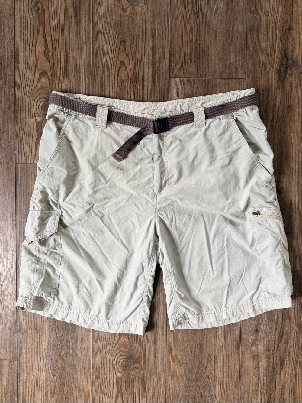 Columbia Men's Cargo Shorts in Light Tan with Brown Webbing Belt
